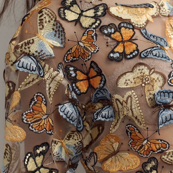 NWT Anthropologie Dolan Left Coast Butterfly Appliqué Sheer Tee - Picture 4 of 6